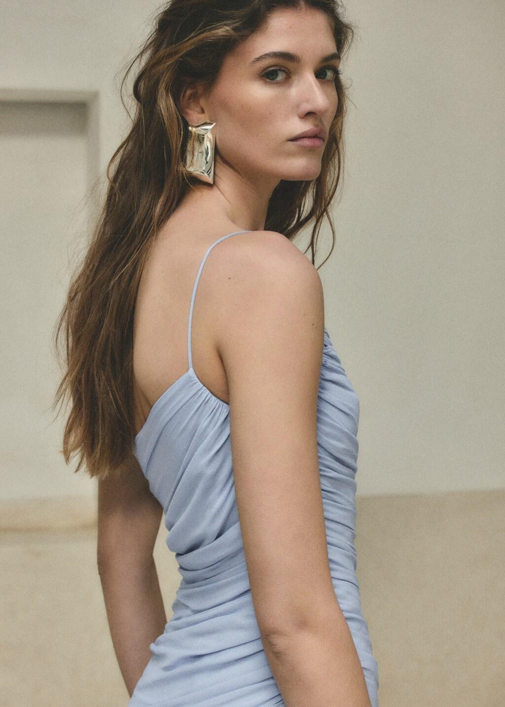 Blue Lt Pastel Asymmetrical Pleated Dress, 0201_50, large image number 4