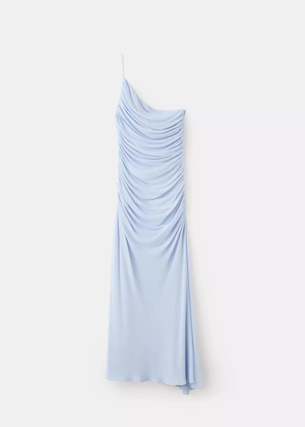 Blue Lt Pastel Asymmetrical Pleated Dress, 0201_50, large image number 7