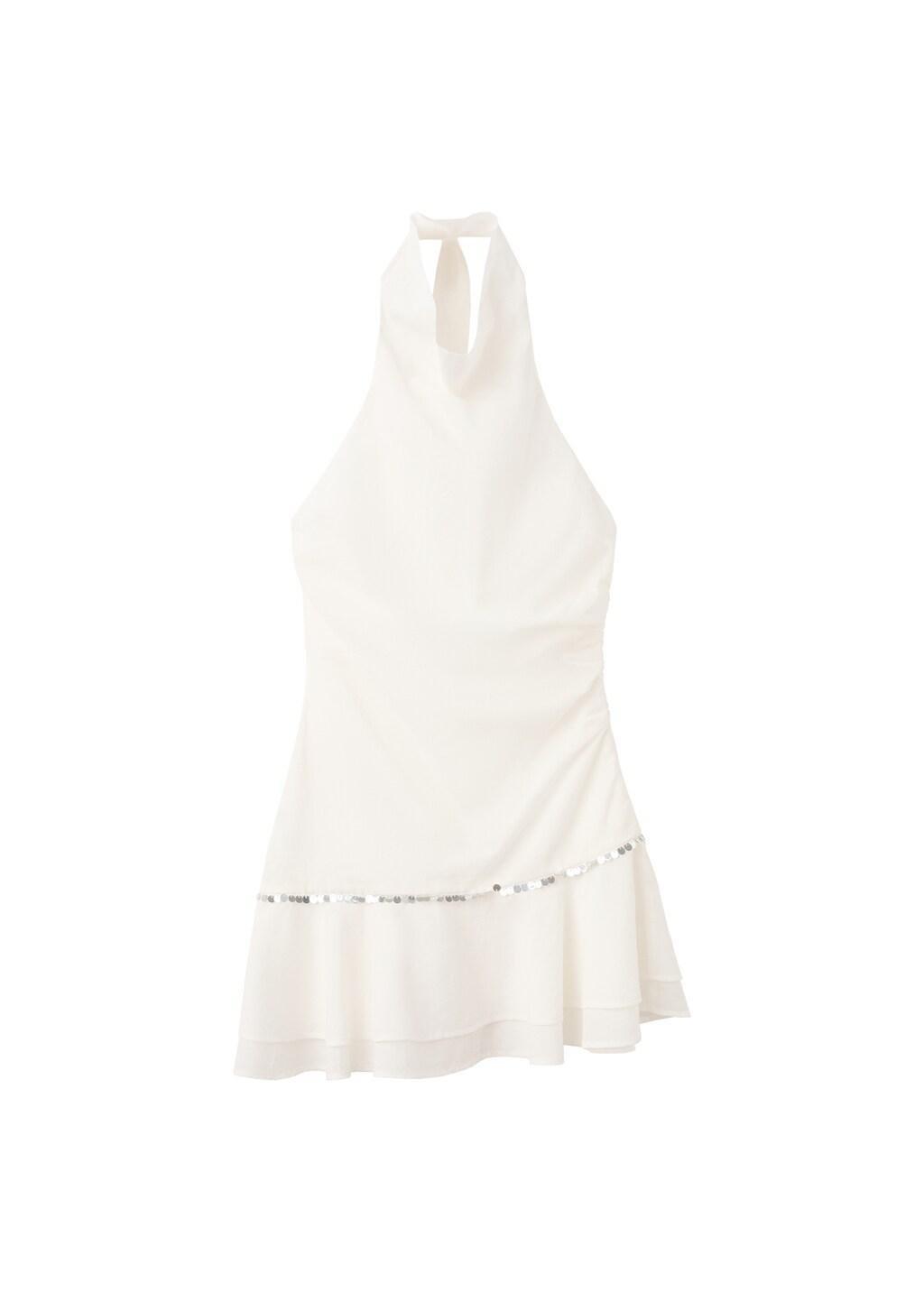 White Ruffled Halter-Neck Dress, White, large image number 6