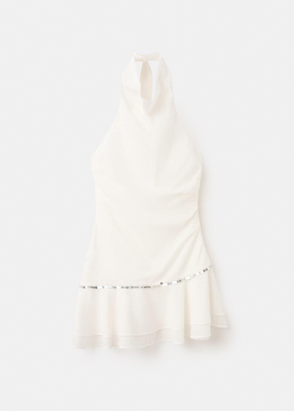 White Ruffled Halter-Neck Dress, White, large image number 7