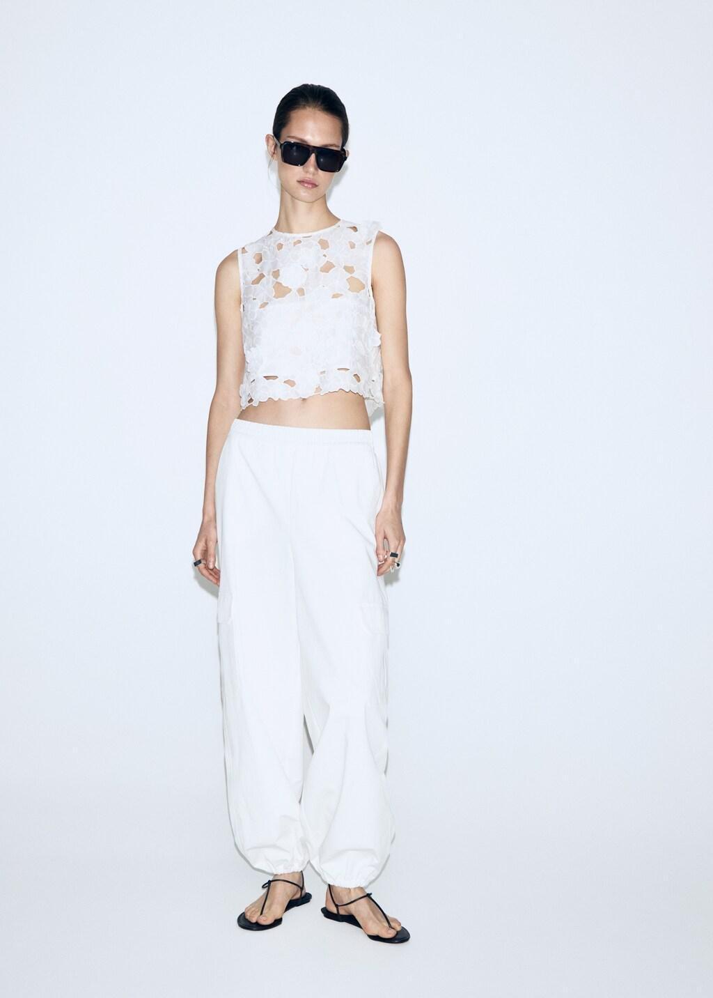 White Embroidered Broderie Anglaise Top, Natural White, large image number 0