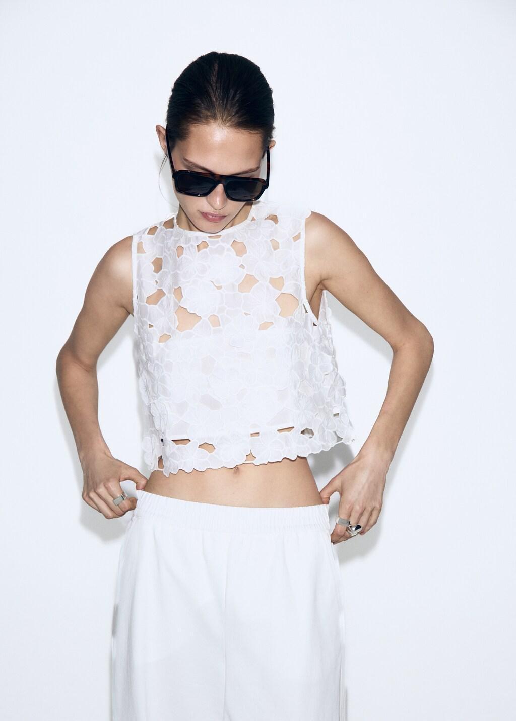 White Embroidered Broderie Anglaise Top, Natural White, large image number 3