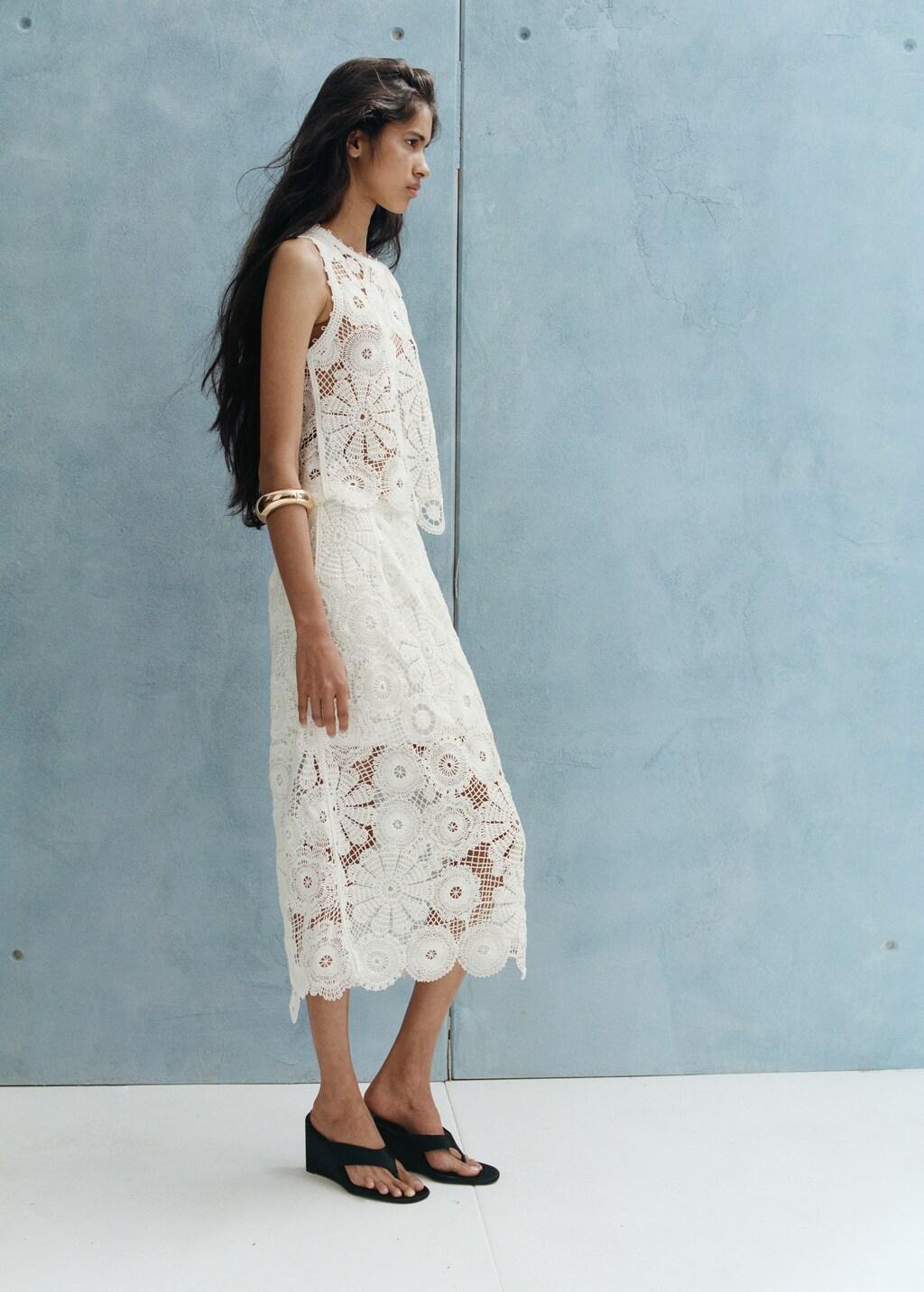 White Embroidered Top With Openwork Details, 0201_02, large image number 0