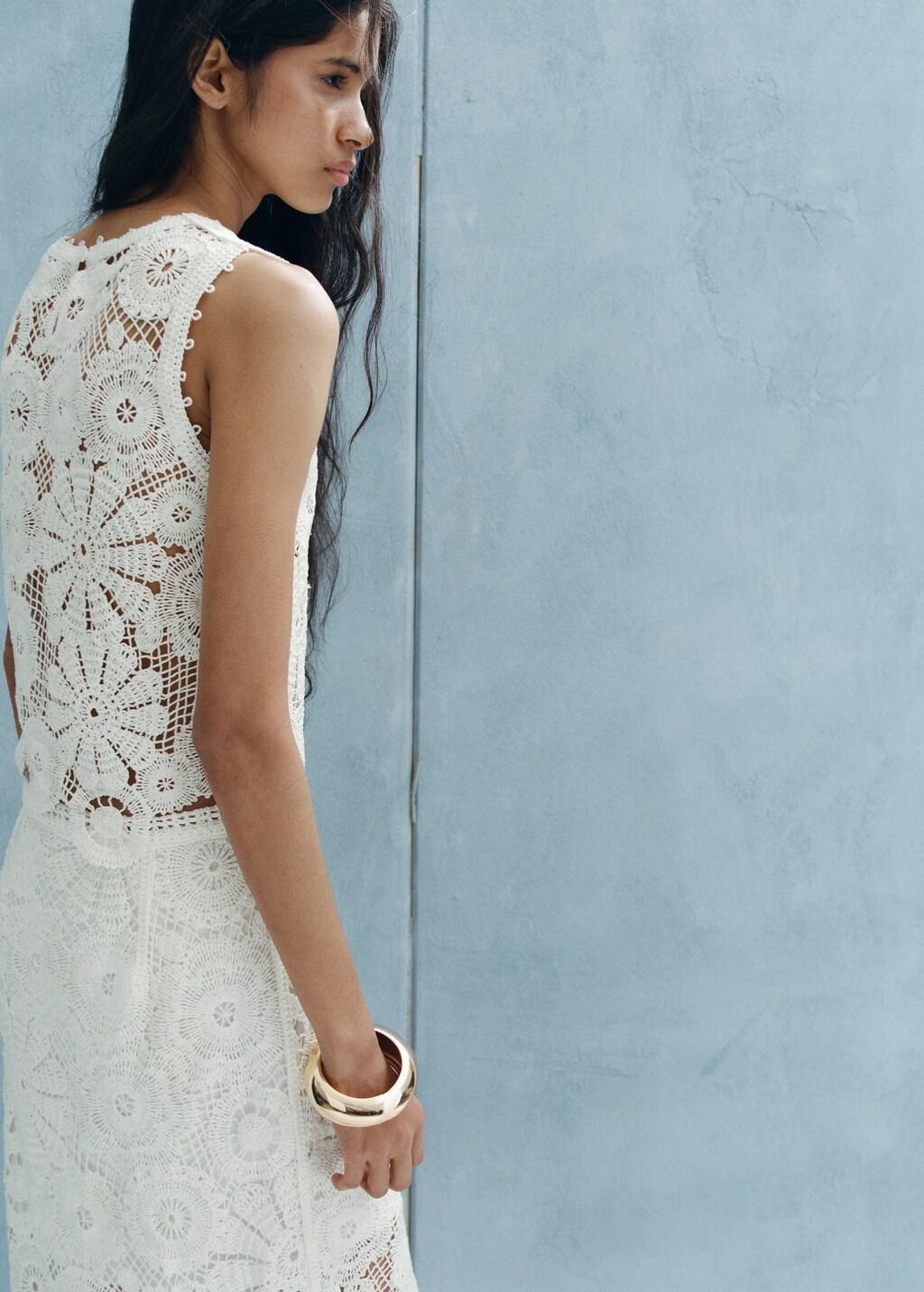 White Embroidered Top With Openwork Details, 0201_02, large image number 2
