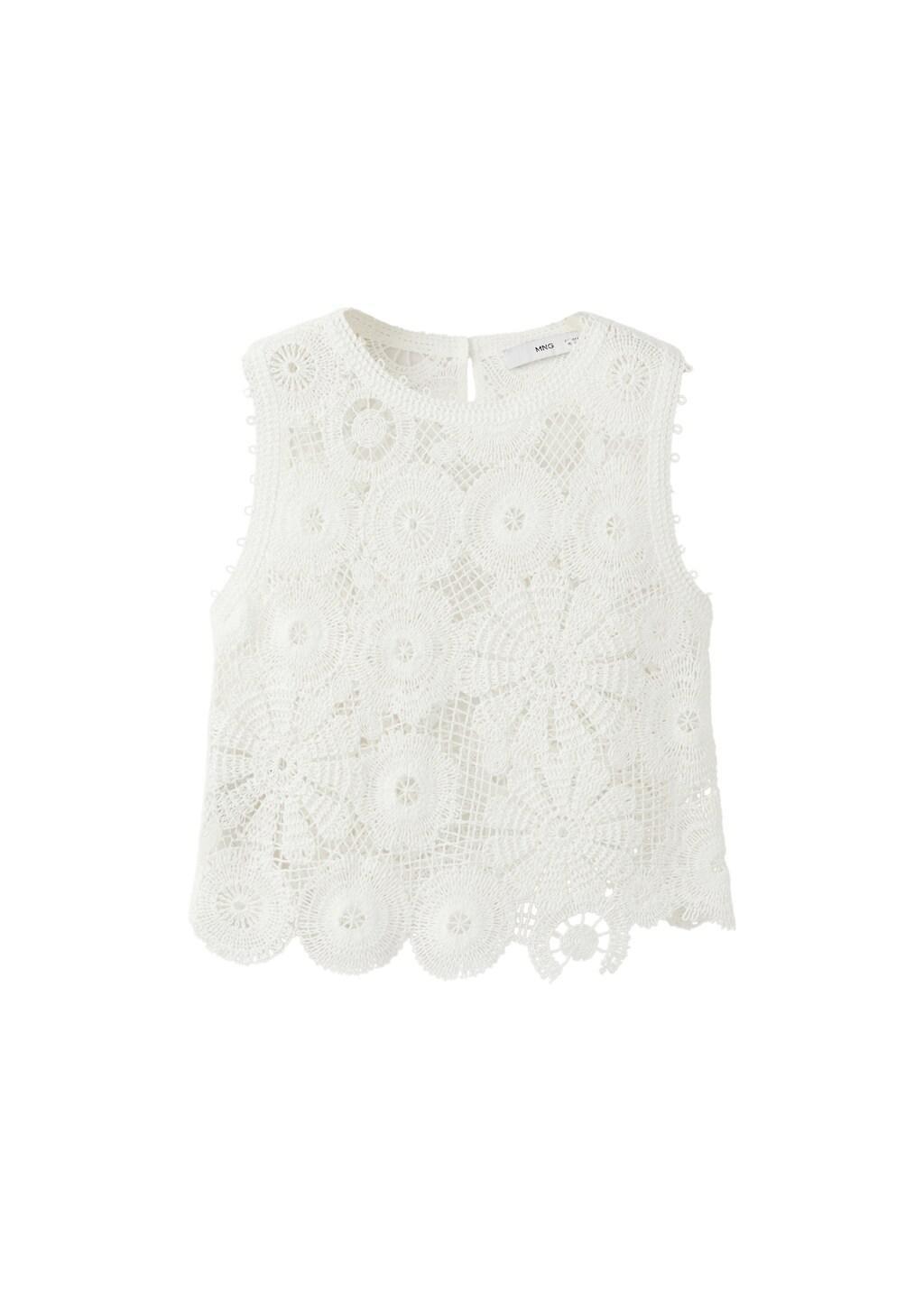 White Embroidered Top With Openwork Details, 0201_02, large image number 6