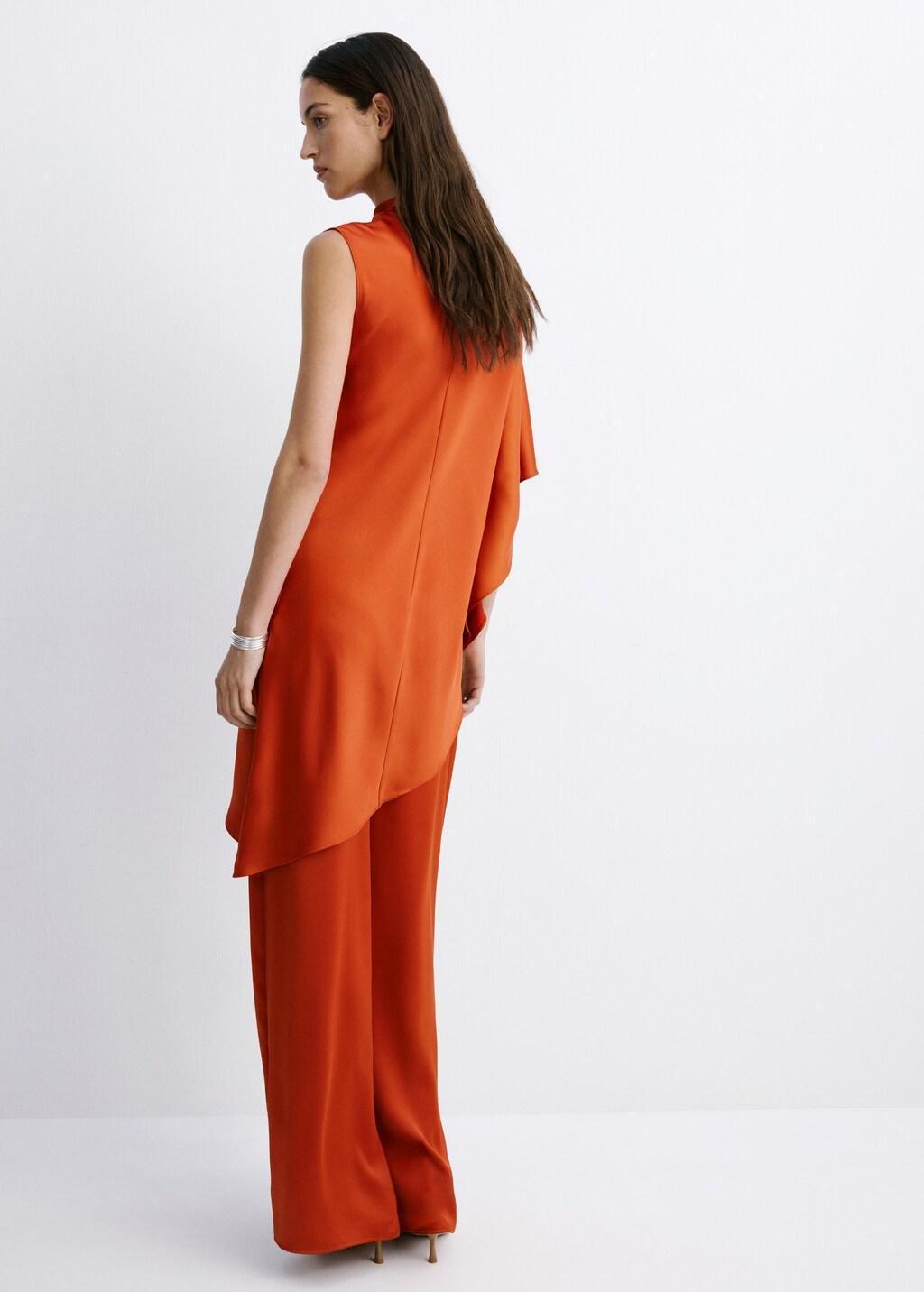 Orange Asymmetric Satin Blouse, 0201_79, large image number 2