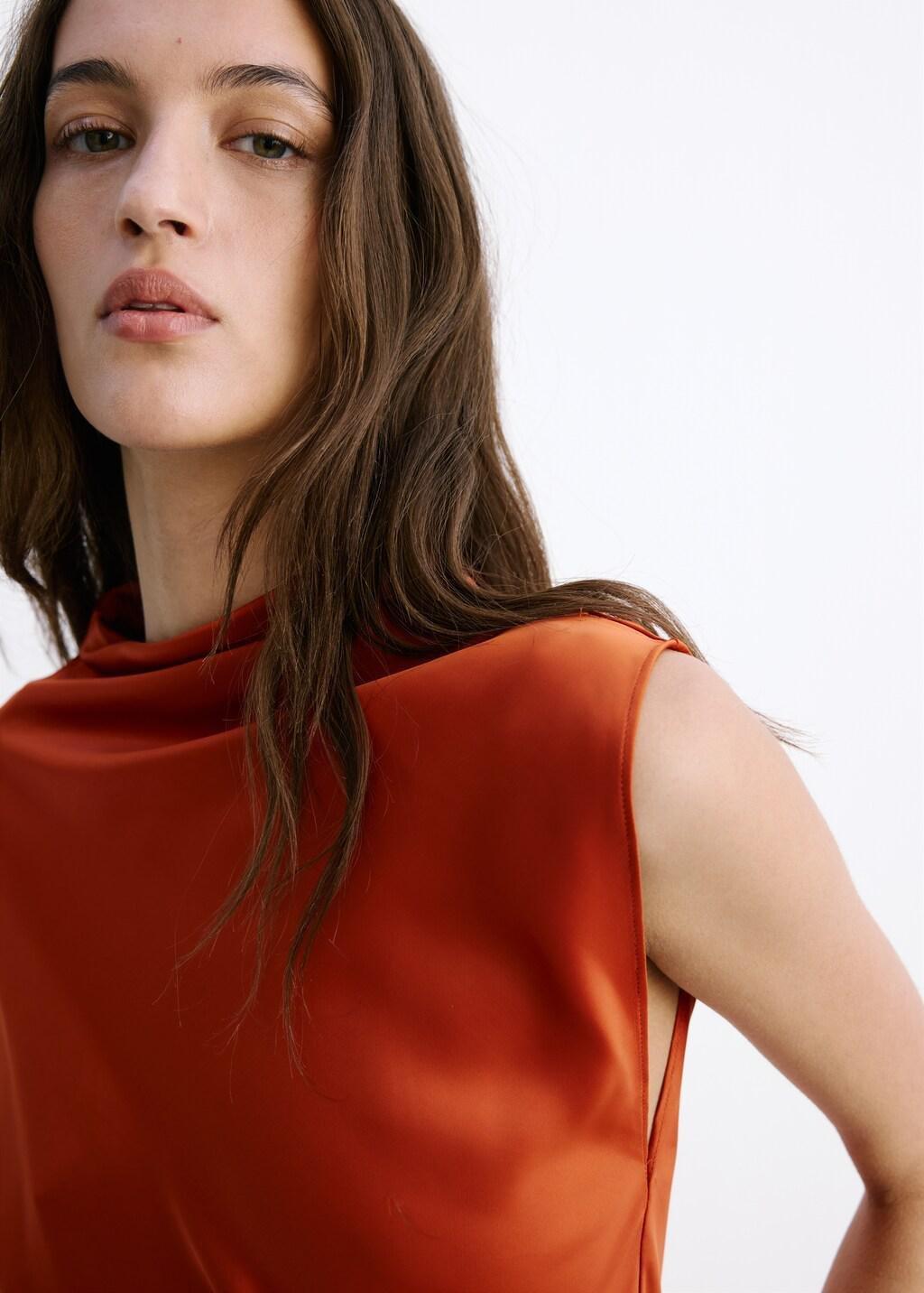 Orange Asymmetric Satin Blouse, 0201_79, large image number 4