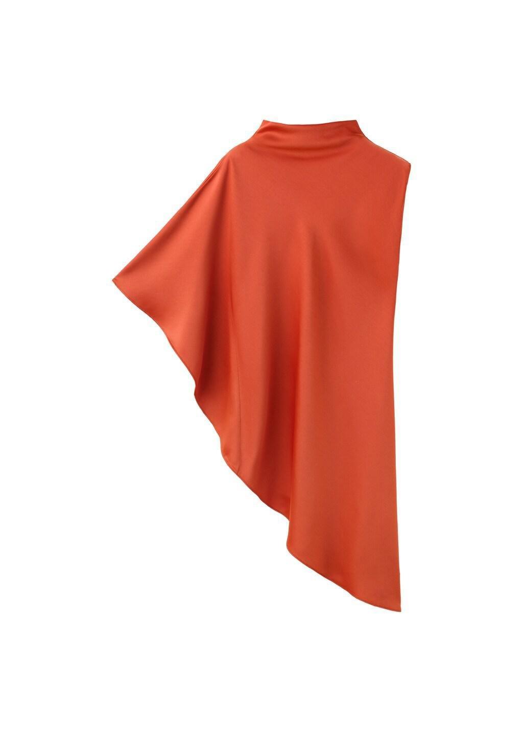 Orange Asymmetric Satin Blouse, 0201_79, large image number 6