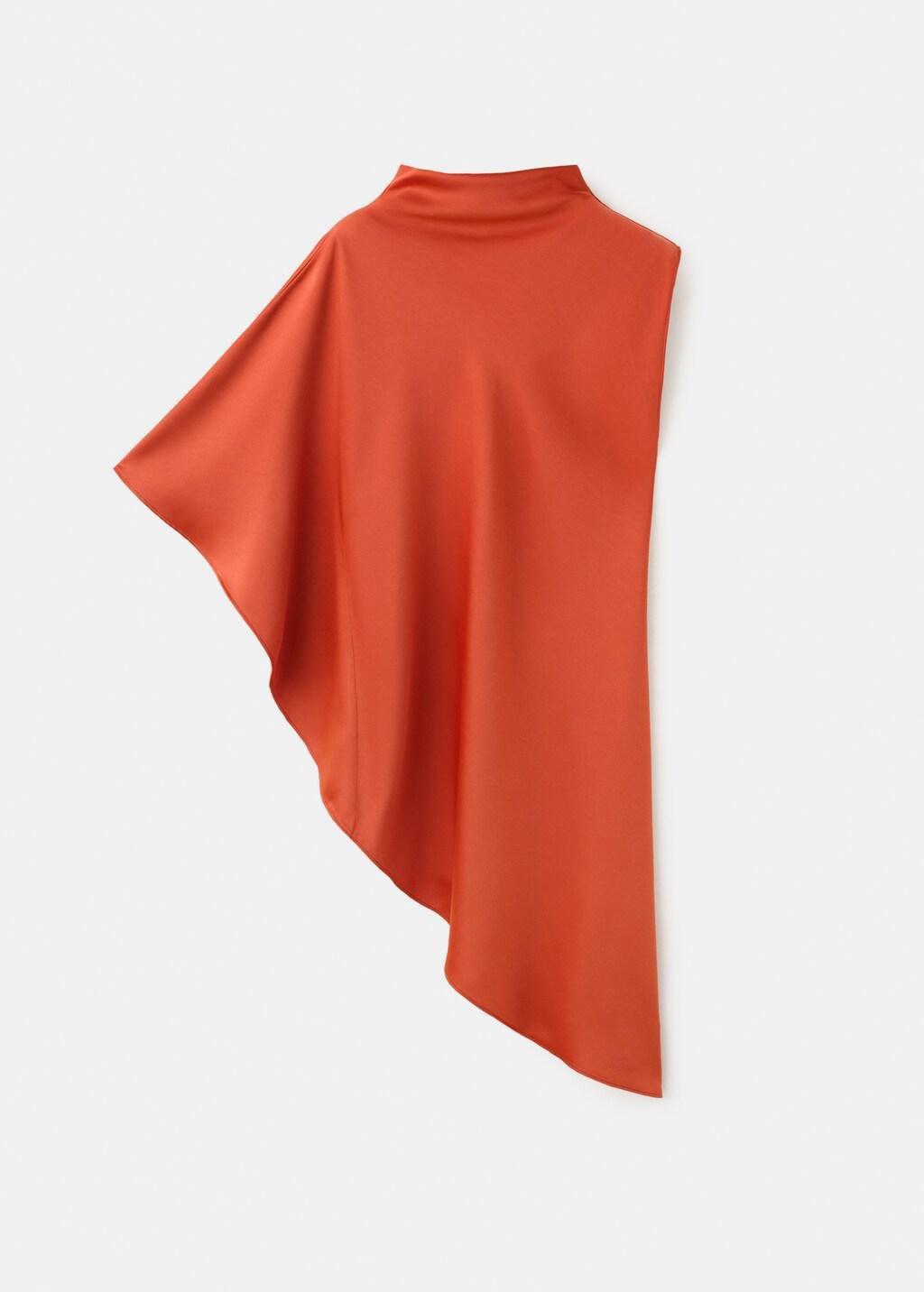 Orange Asymmetric Satin Blouse, 0201_79, large image number 7