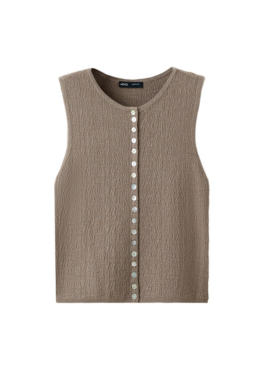 Brown Plain Top With Buttons, Medium Brown, large image number 7