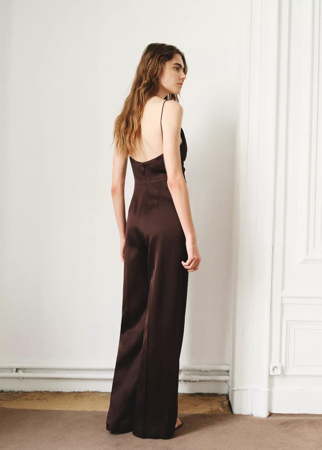Brown Long Jumpsuit With V-Neck, 0201_32, large image number 2