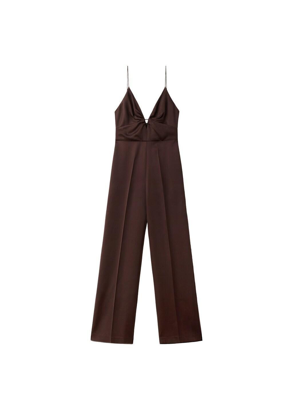Brown Long Jumpsuit With V-Neck, 0201_32, large image number 6