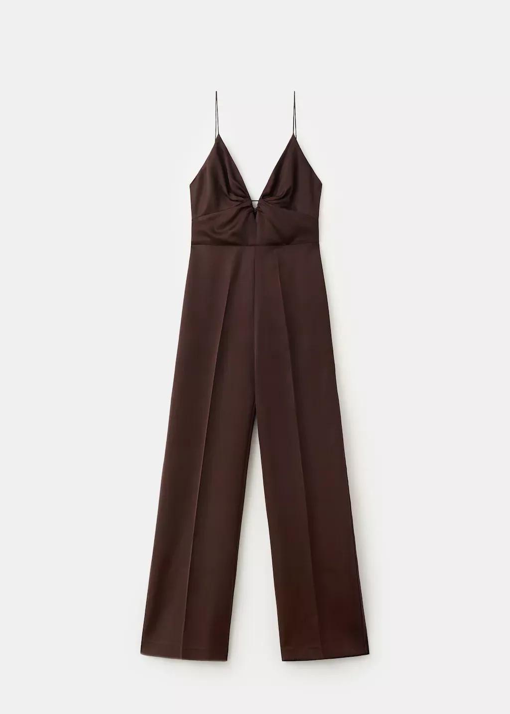 Brown Long Jumpsuit With V-Neck, 0201_32, large image number 7
