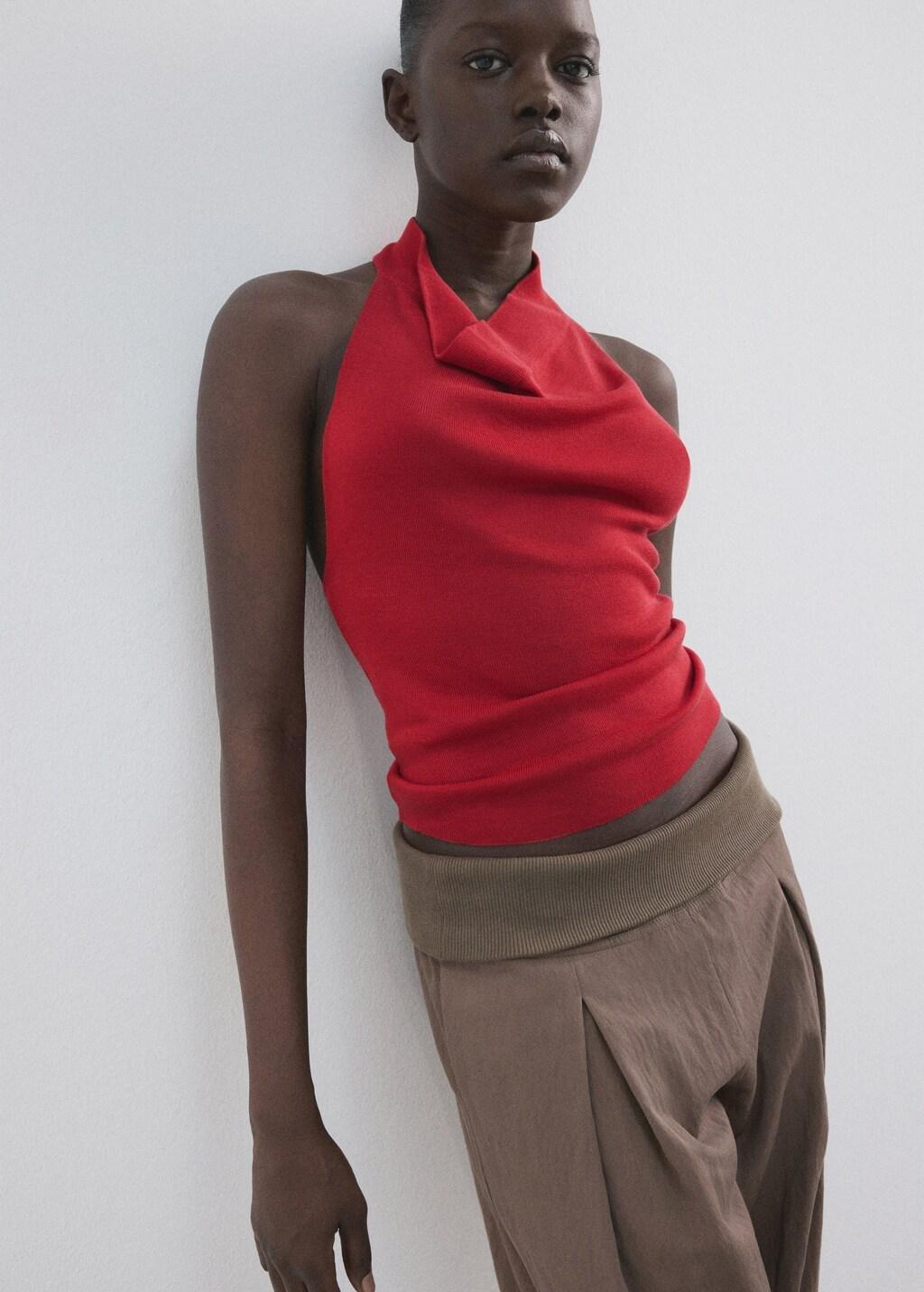 Red Halter-Neck Lyocell Top, Red, large image number 3