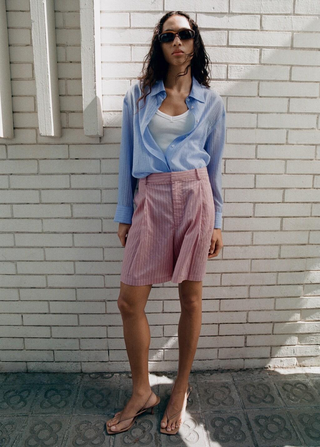Blue Lt Pastel Striped Lyocell Shirt, 0201_50, large image number 0