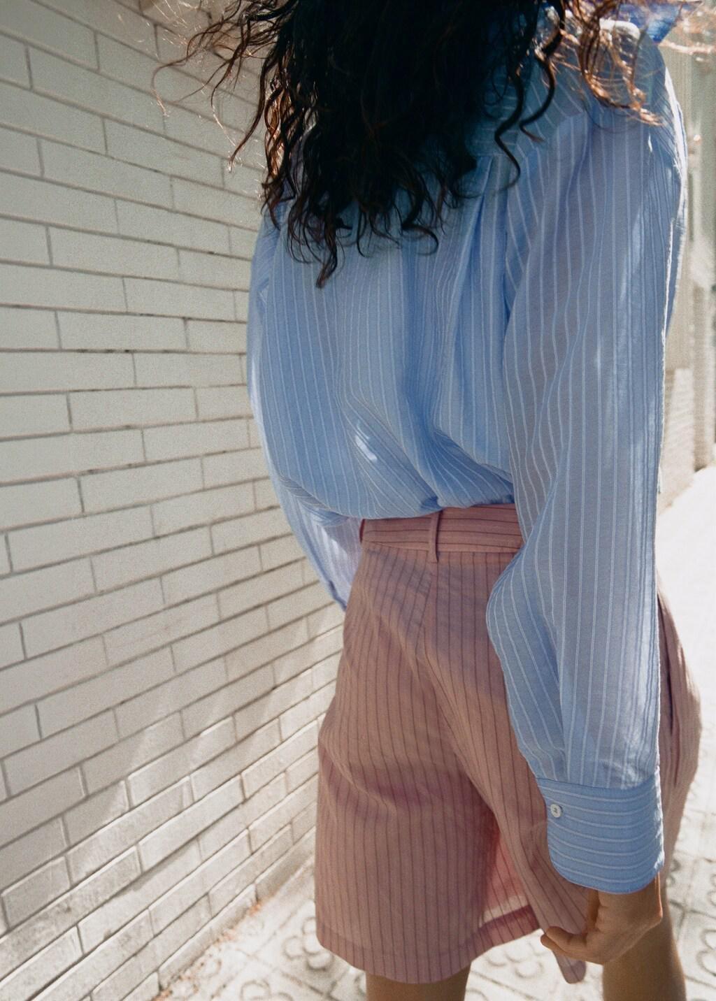 Blue Lt Pastel Striped Lyocell Shirt, 0201_50, large image number 2