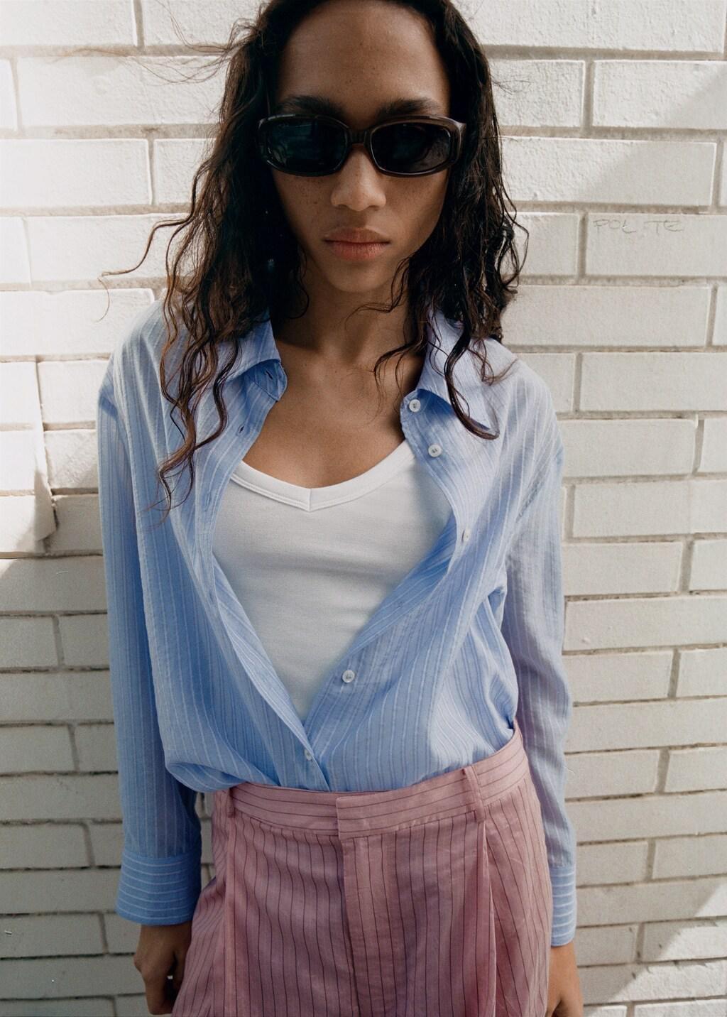 Blue Lt Pastel Striped Lyocell Shirt, 0201_50, large image number 3
