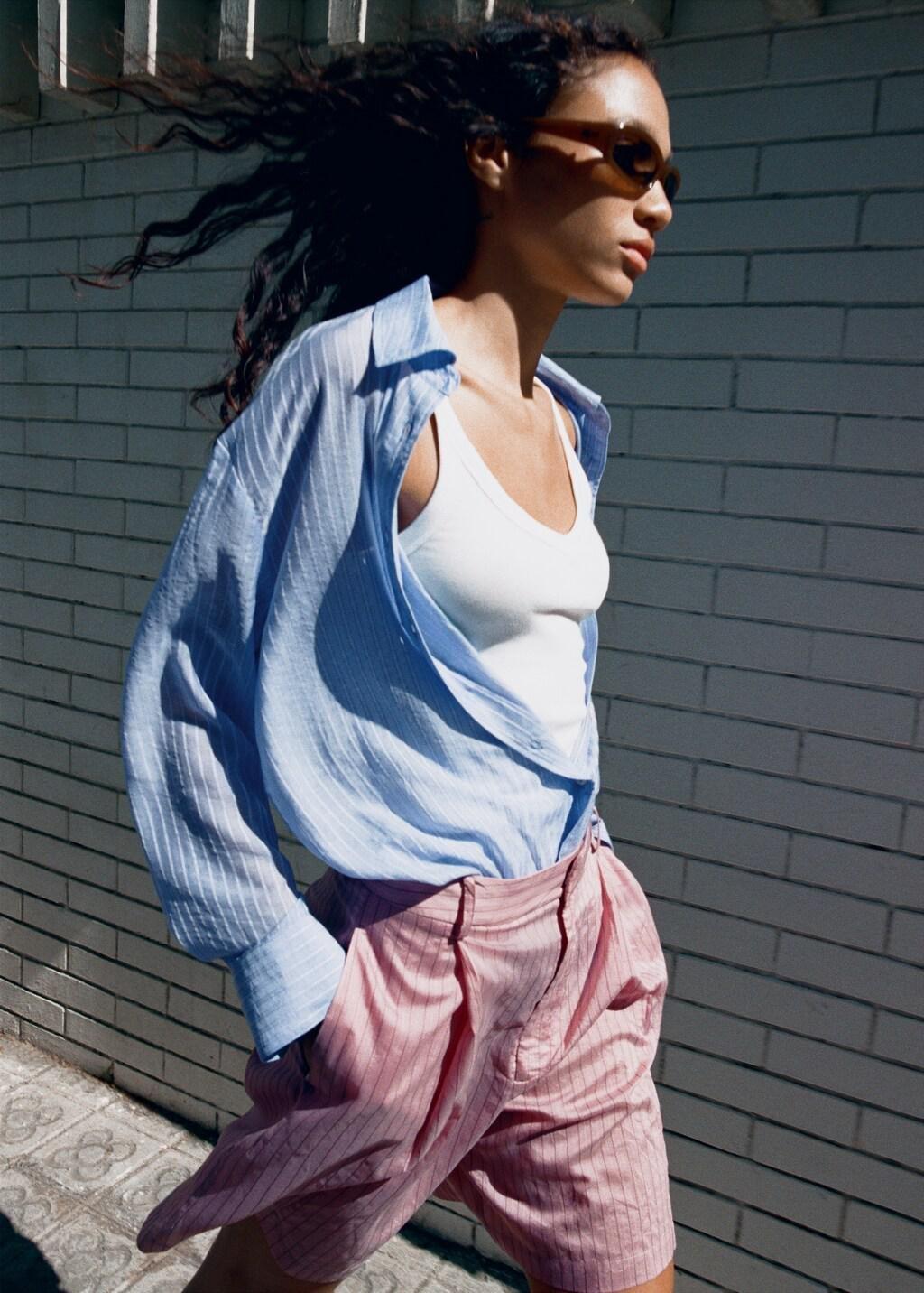 Blue Lt Pastel Striped Lyocell Shirt, 0201_50, large image number 4