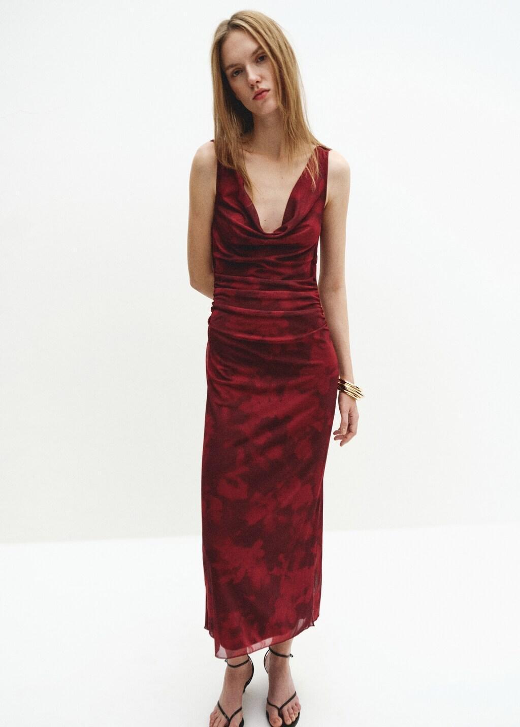 Red Draped Fitted Dress, 0201_78, large image number 0