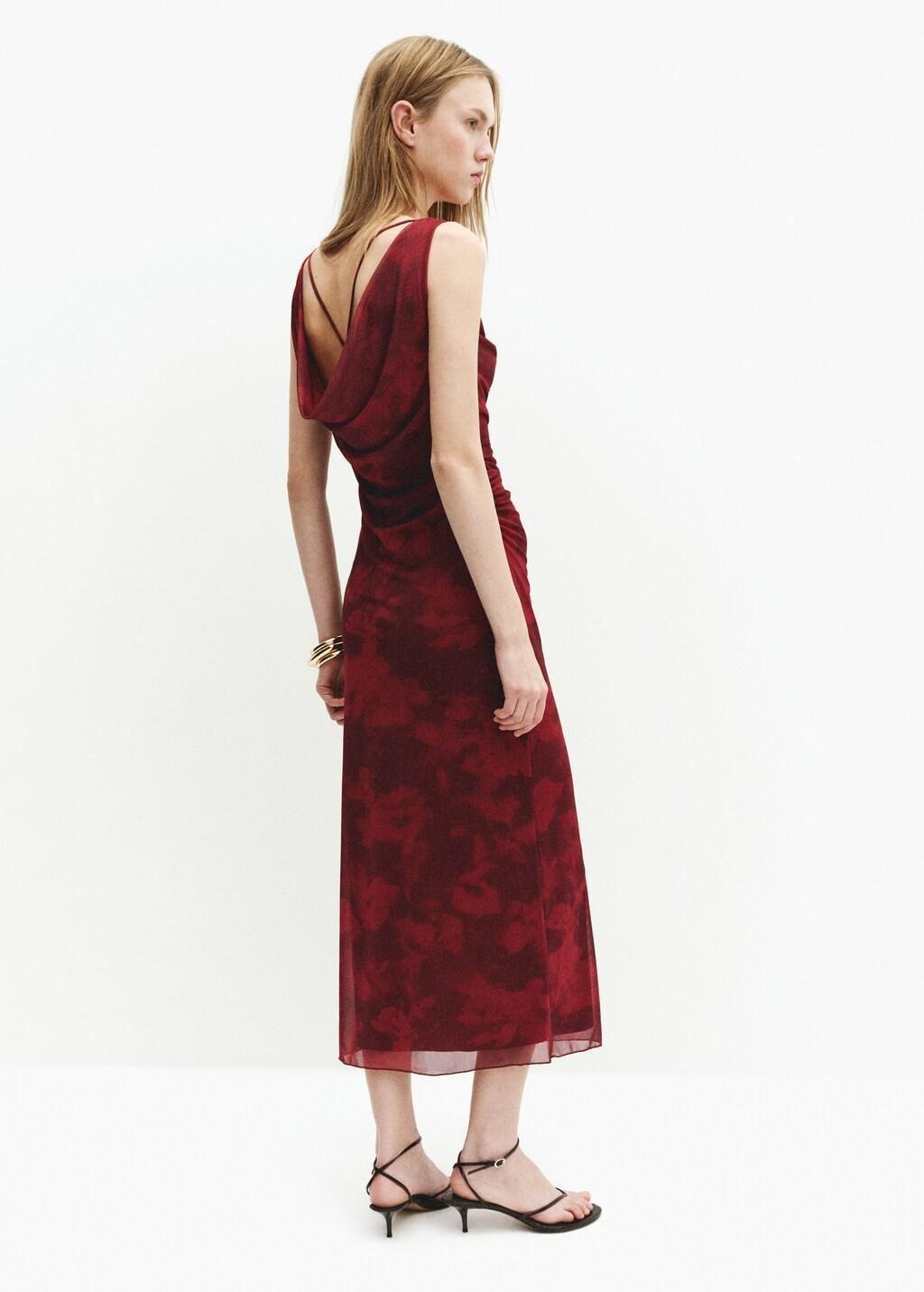 Red Draped Fitted Dress, 0201_78, large image number 2
