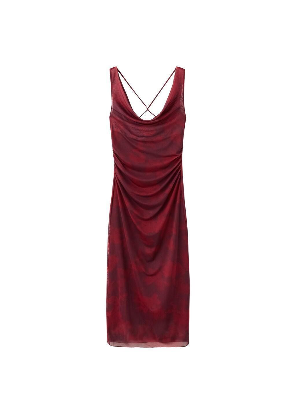 Red Draped Fitted Dress, 0201_78, large image number 7