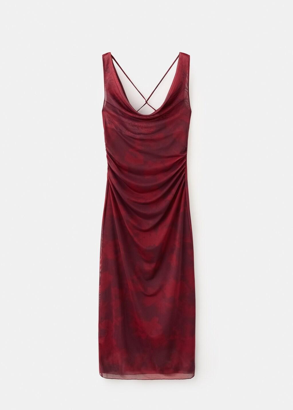 Red Draped Fitted Dress, 0201_78, large image number 8