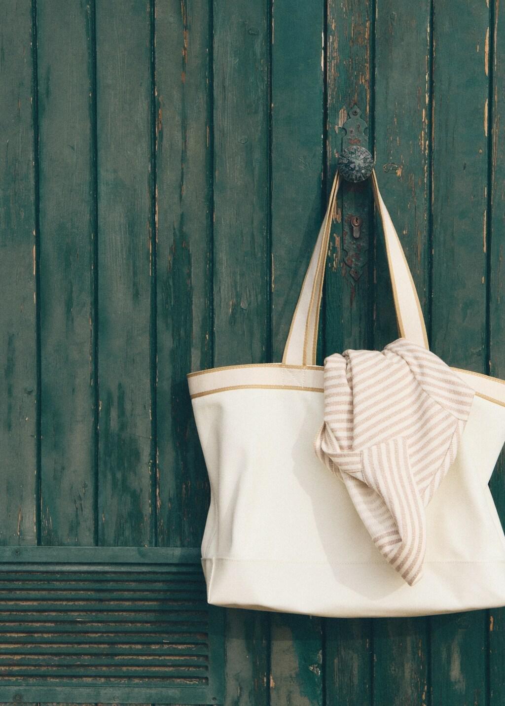 White 100% Cotton Tote Bag With Edging, White, medium
