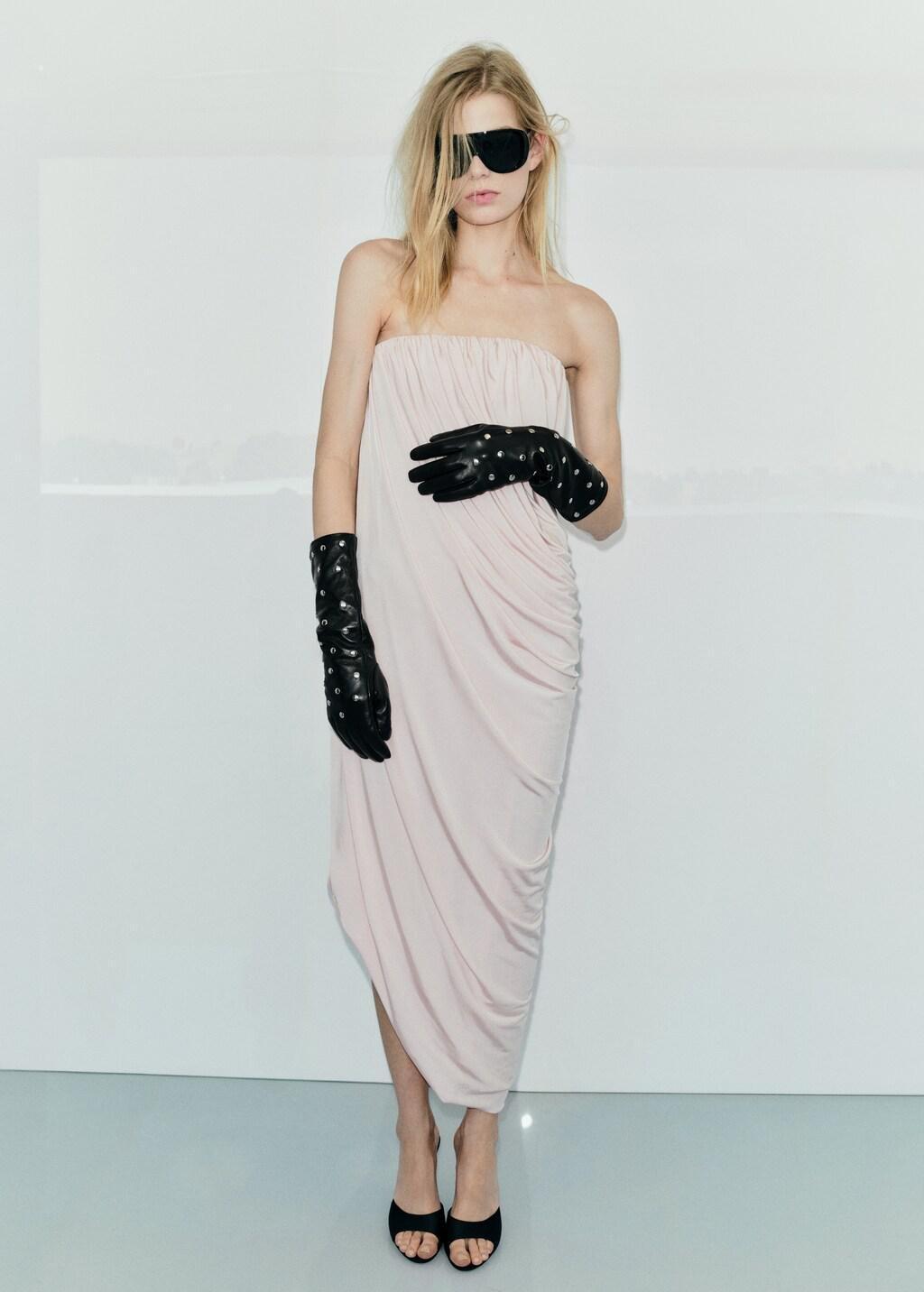 Black Studded Leather Gloves, Black, large image number 3