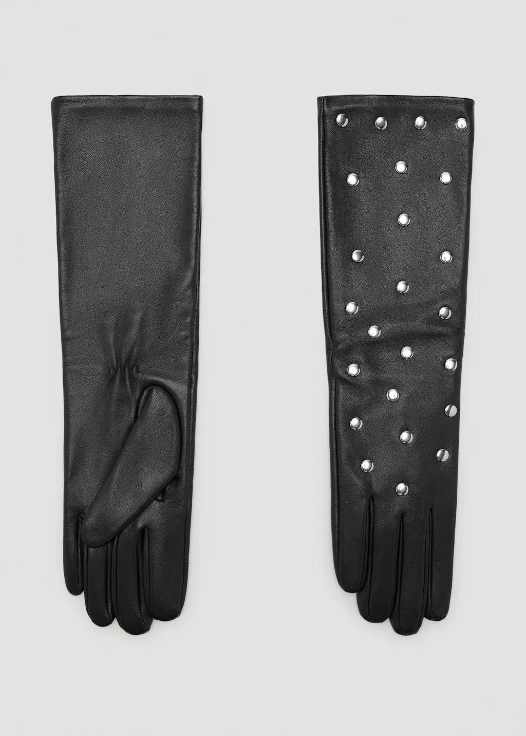Black Studded Leather Gloves, Black, large image number 5