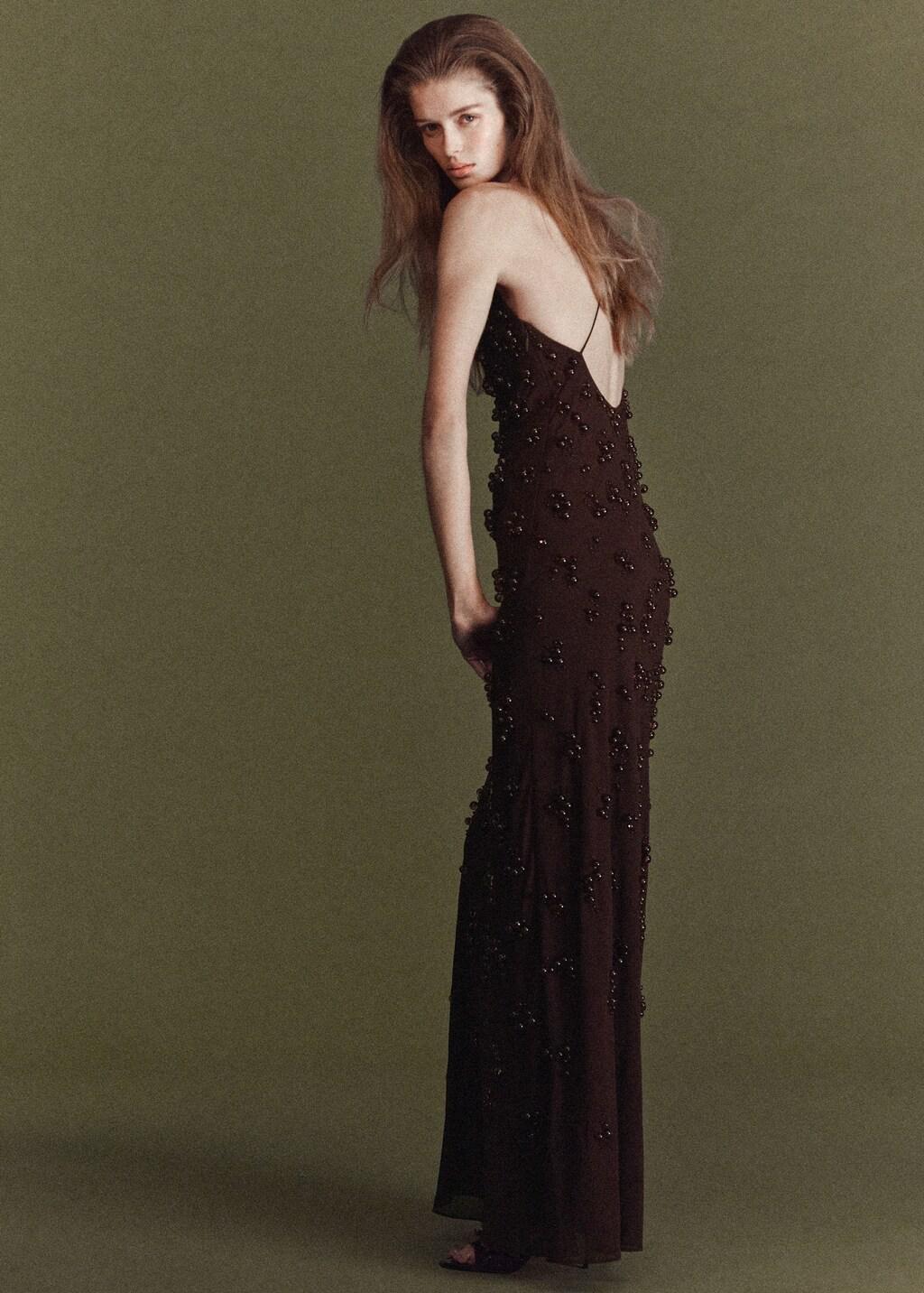 Brown Long Dress With Embroidered Spheres, Brown, medium