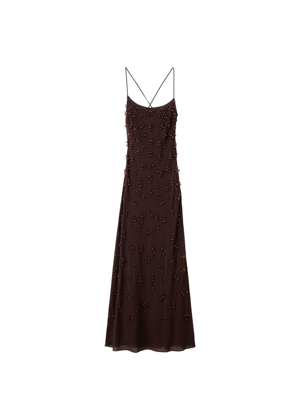 Brown Long Dress With Embroidered Spheres, Brown, large image number 6