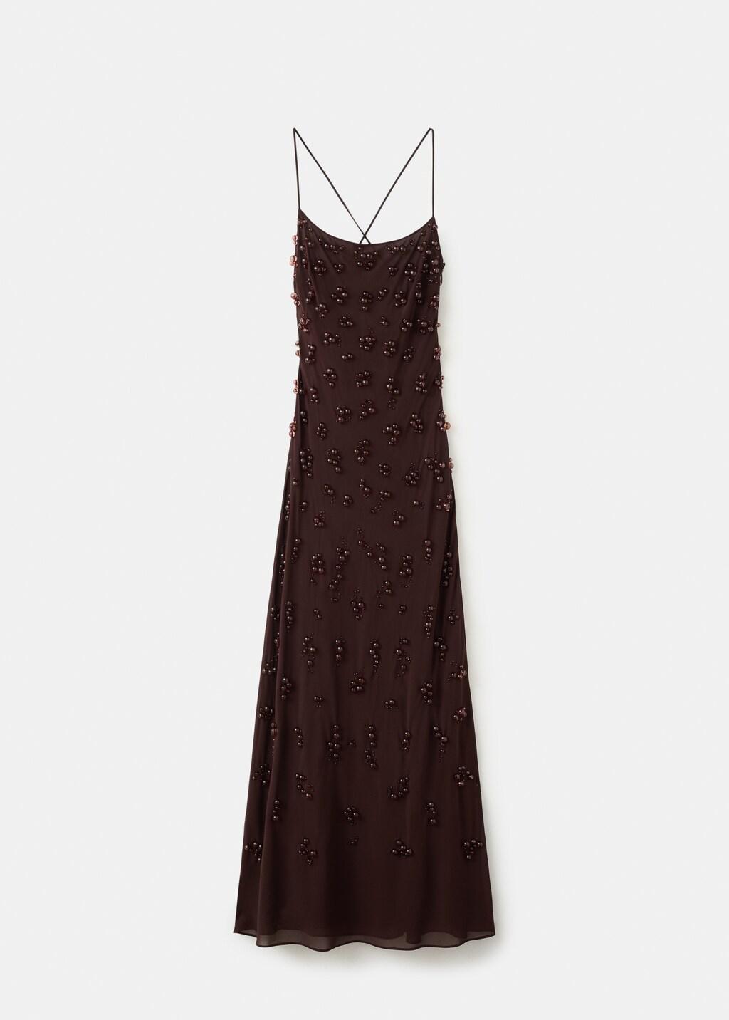 Brown Long Dress With Embroidered Spheres, Brown, large image number 7