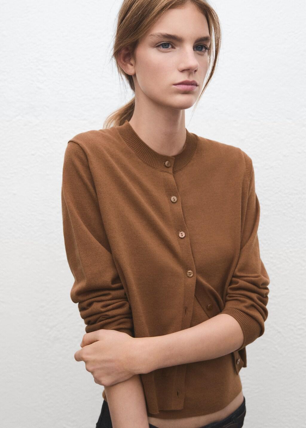 Brown Chunky-Knit Wool-Blend Cardigan, Medium Brown, large image number 6