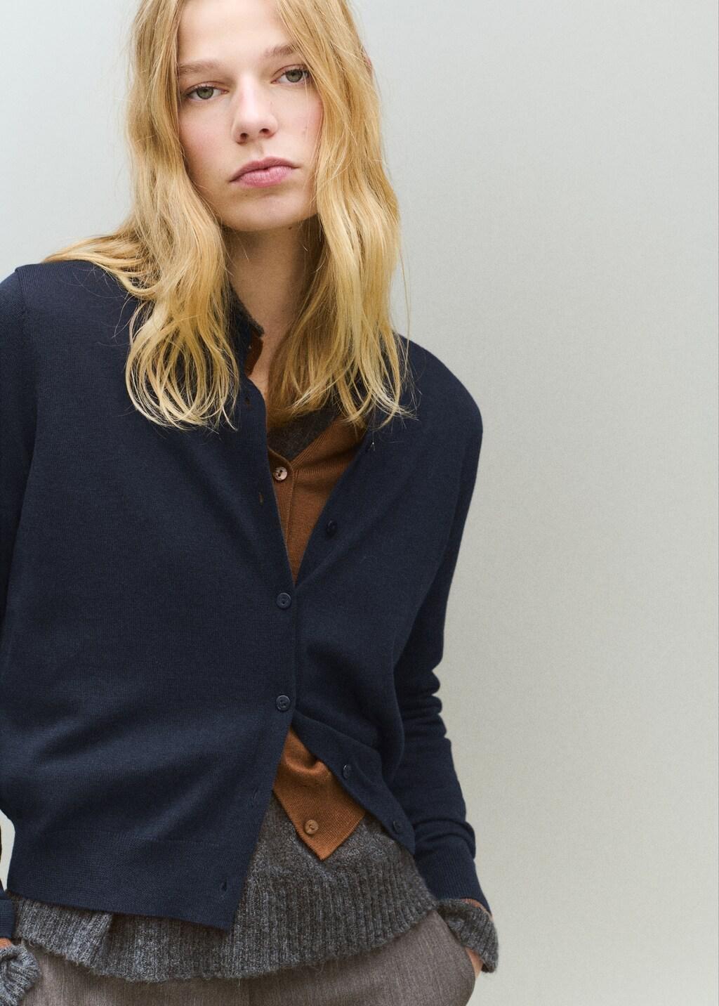 Navy Chunky-Knit Wool-Blend Cardigan, Navy, large image number 3