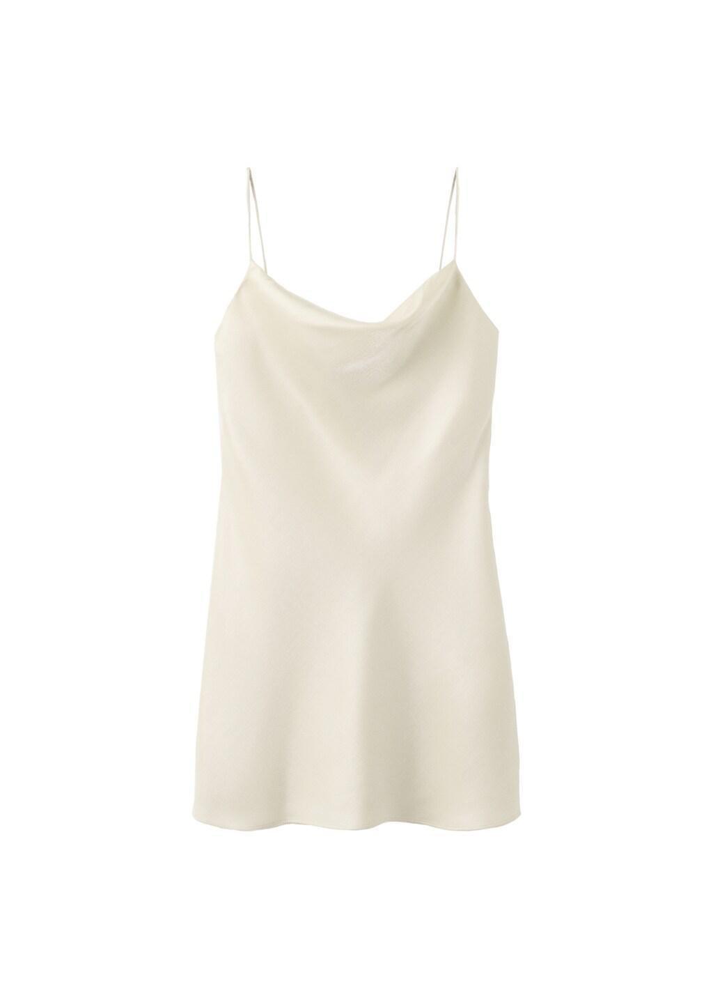 Beige Satin Dress With A Low-Cut Neckline, Light Beige, large image number 11