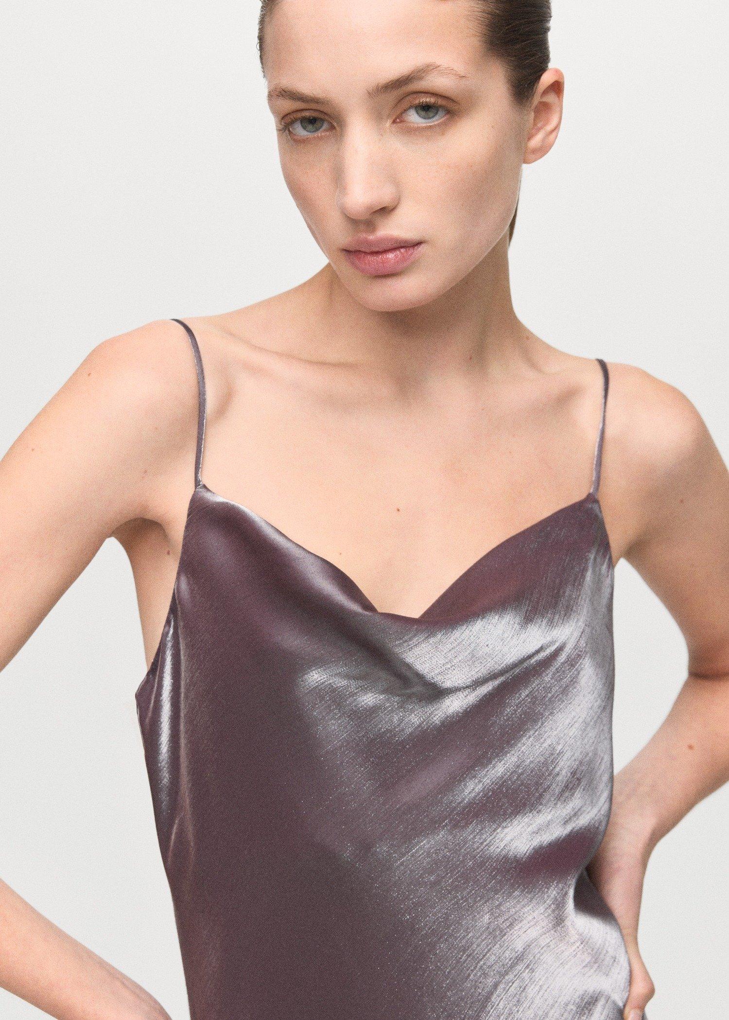 Brown Satin Dress With A Low-Cut Neckline, Medium Brown, large image number 5