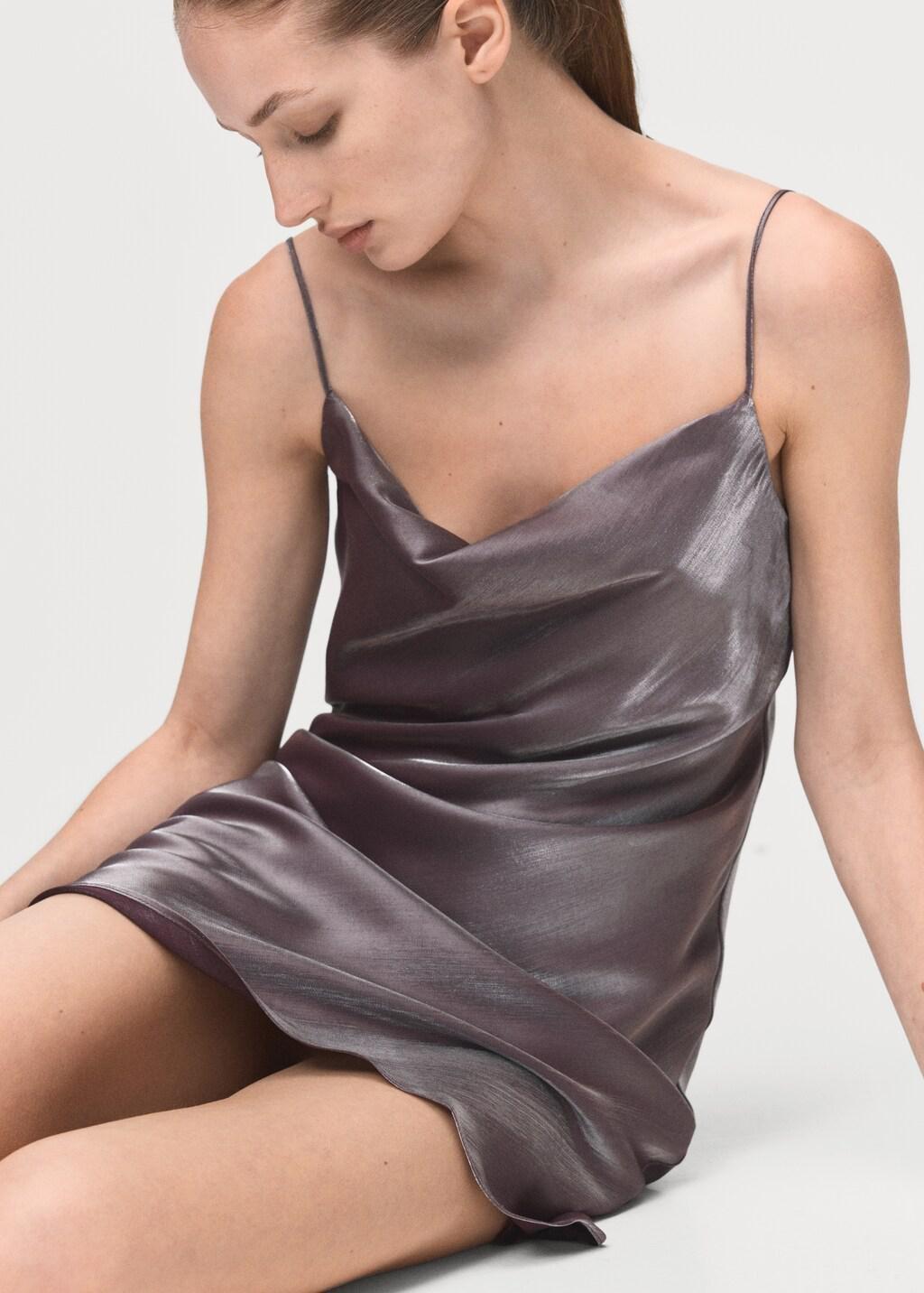 Brown Satin Dress With A Low-Cut Neckline, Medium Brown, large image number 6