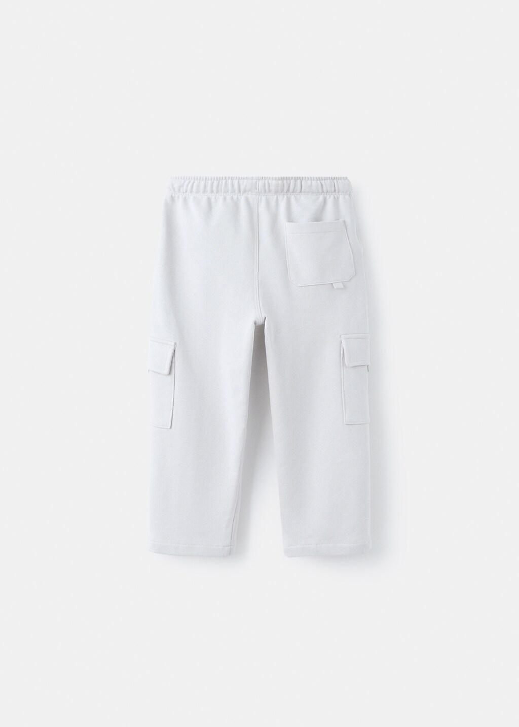 White Cotton Cargo Joggers, Kids Unisex, Natural White, large image number 2