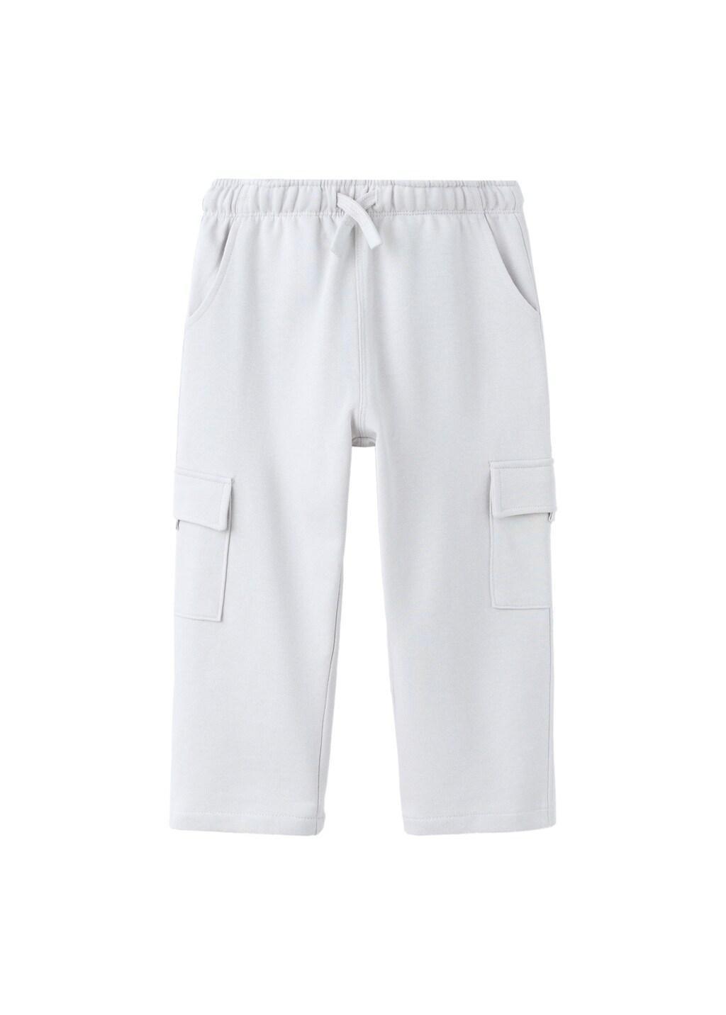 White Cotton Cargo Joggers, Kids Unisex, Natural White, large image number 4