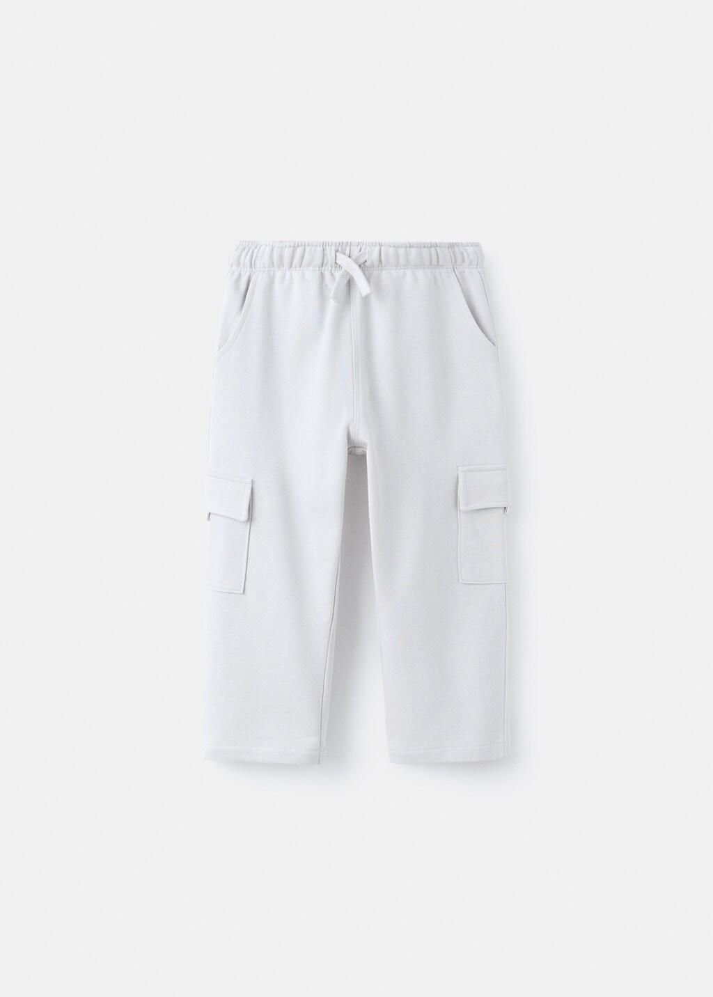 White Cotton Cargo Joggers, Kids Unisex, Natural White, large image number 5