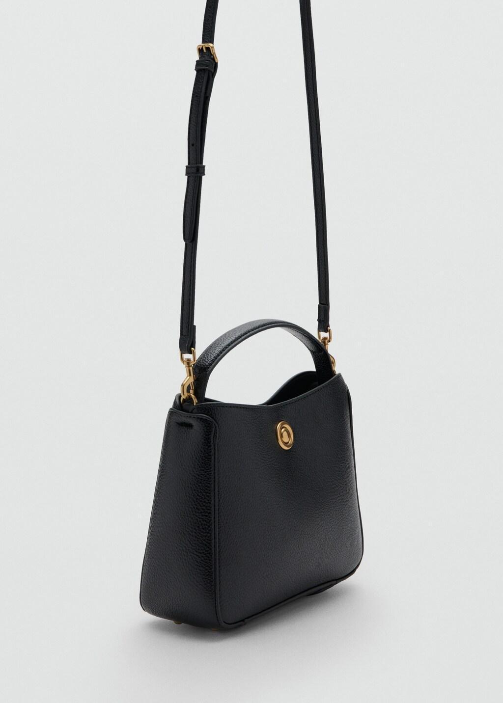Black Small Bucket Bag With Metal Detail, Black, medium