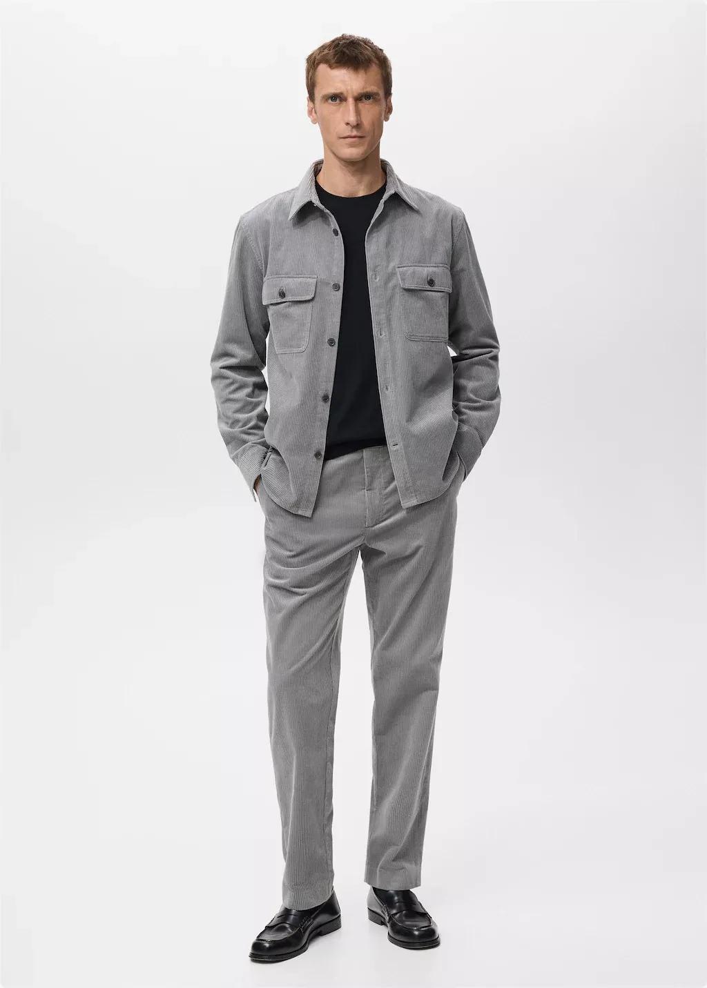 Grey Corduroy Overshirt With Pockets, Light Pastel Grey, large image number 0