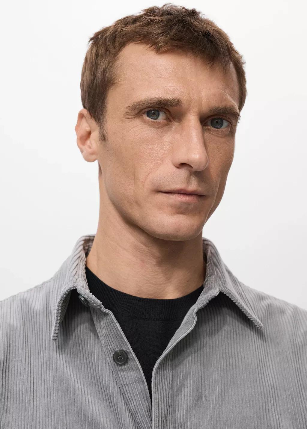 Grey Corduroy Overshirt With Pockets, Light Pastel Grey, large image number 4