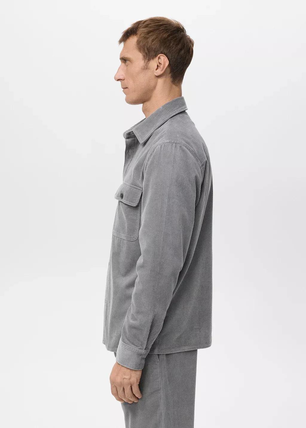 Grey Corduroy Overshirt With Pockets, Light Pastel Grey, large image number 6