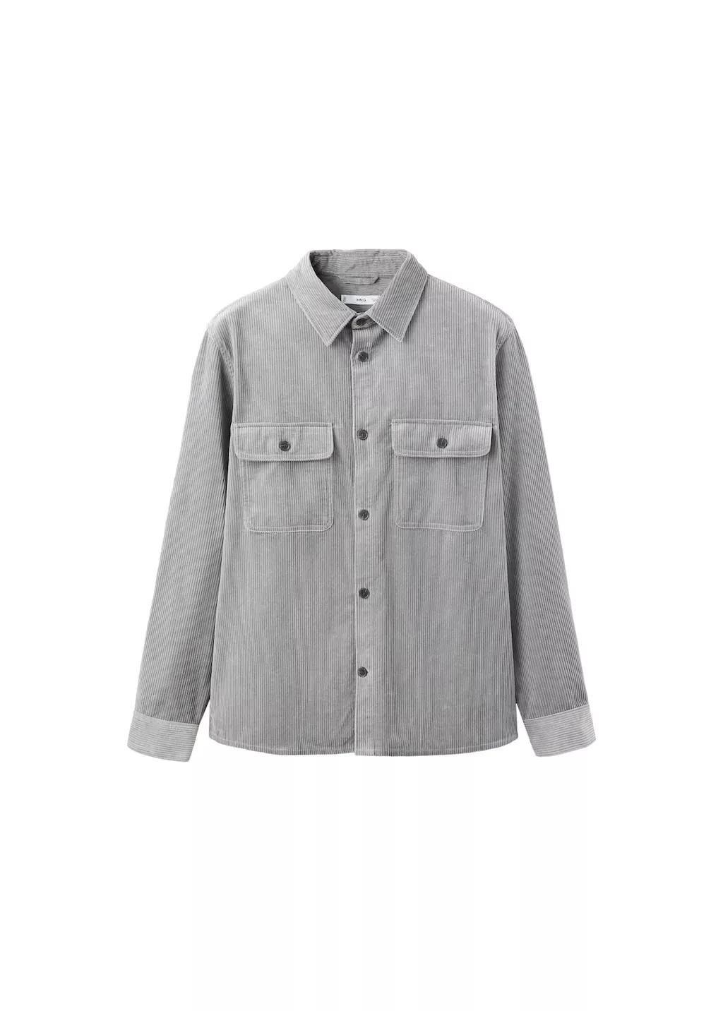 Grey Corduroy Overshirt With Pockets, Light Pastel Grey, large image number 7
