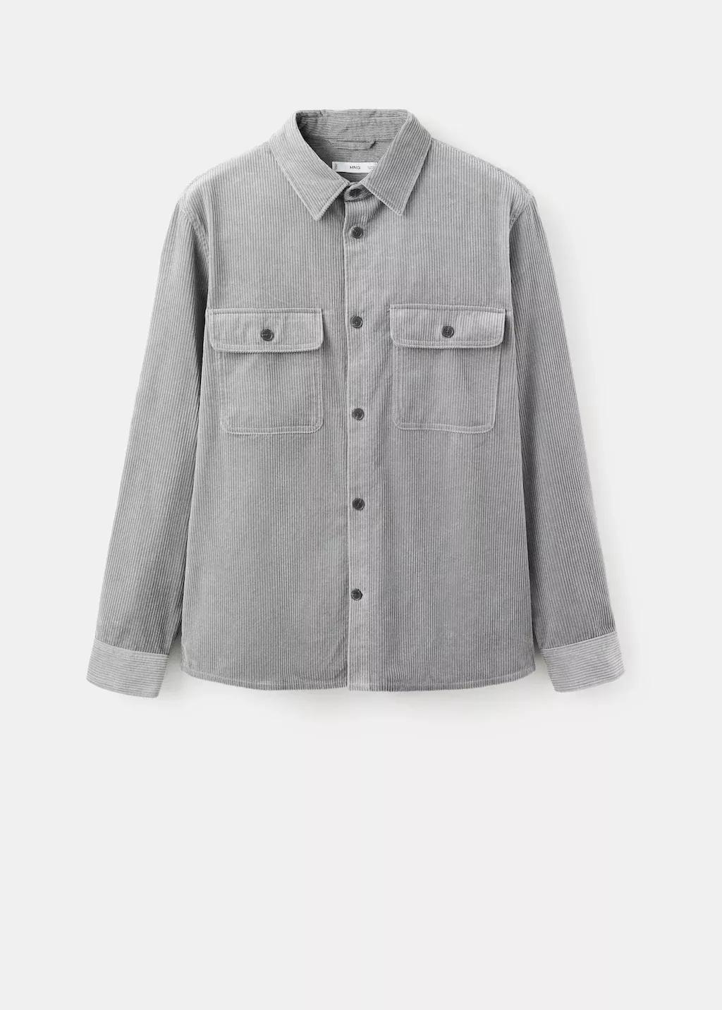 Grey Corduroy Overshirt With Pockets, Light Pastel Grey, large image number 8