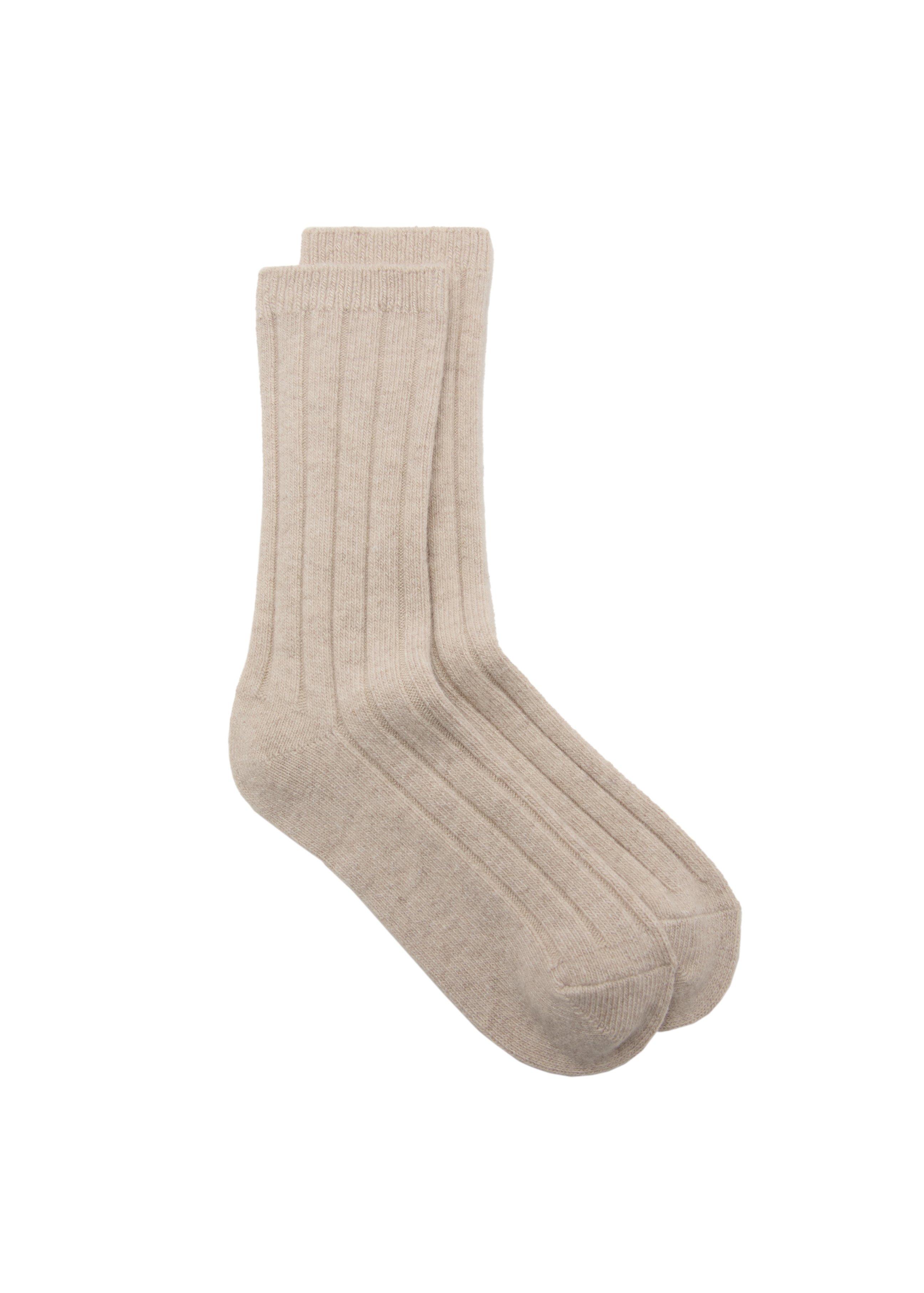 Beige Ribbed Wool Blend Socks, Light Beige, large image number 3