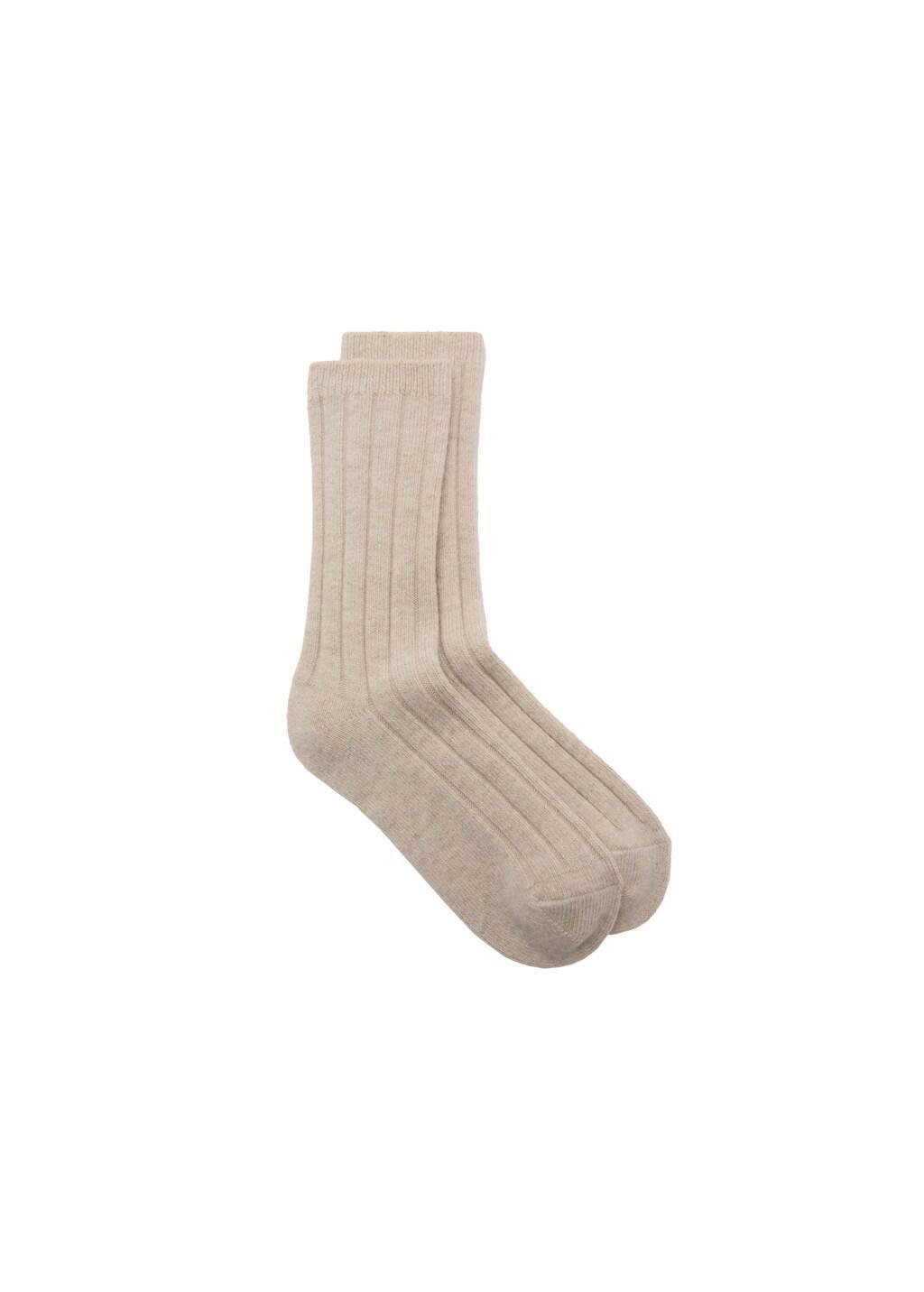 Beige Ribbed Wool Blend Socks, Light Beige, large image number 6