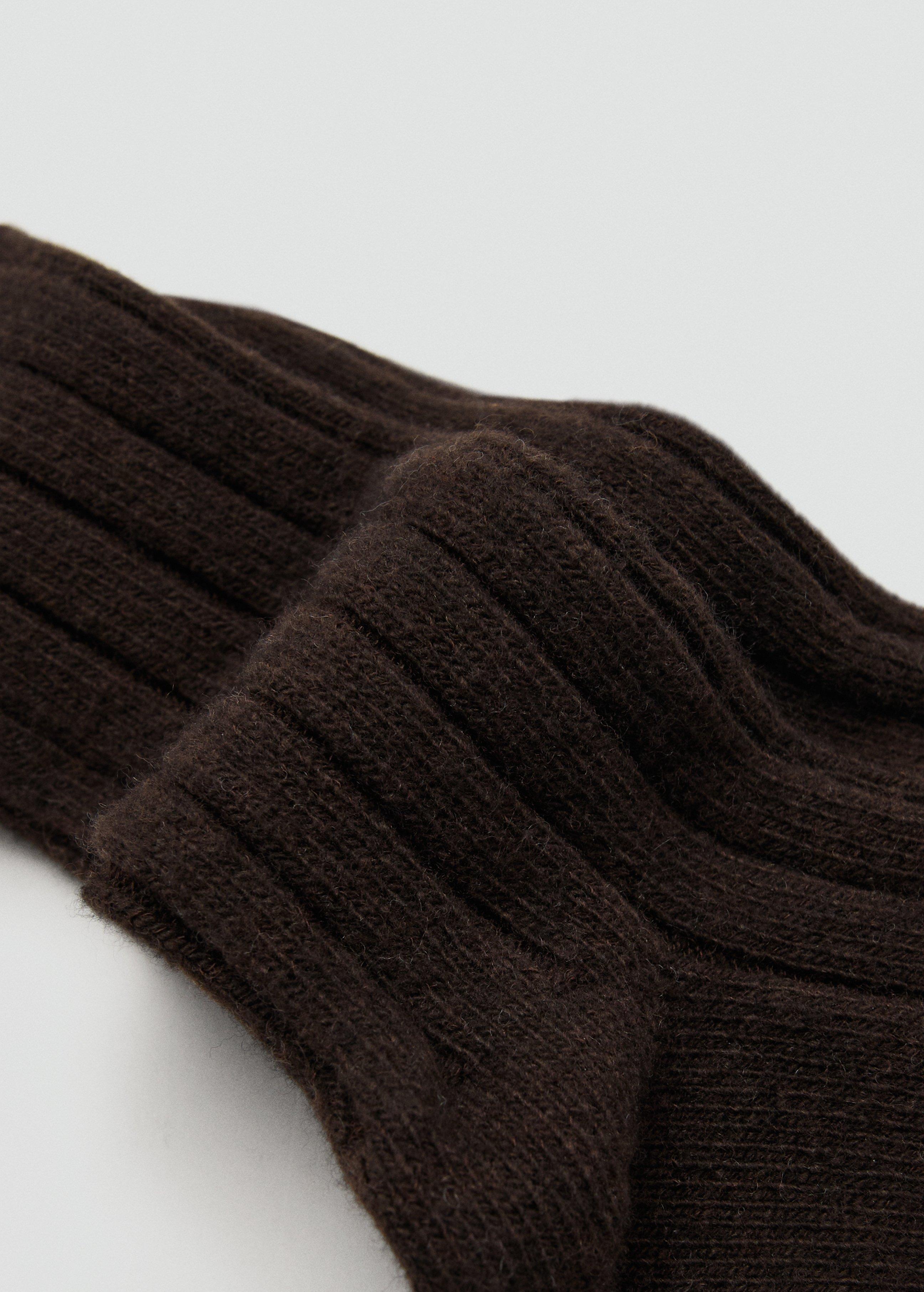 Brown Ribbed Wool Blend Socks, Dark Brown, medium