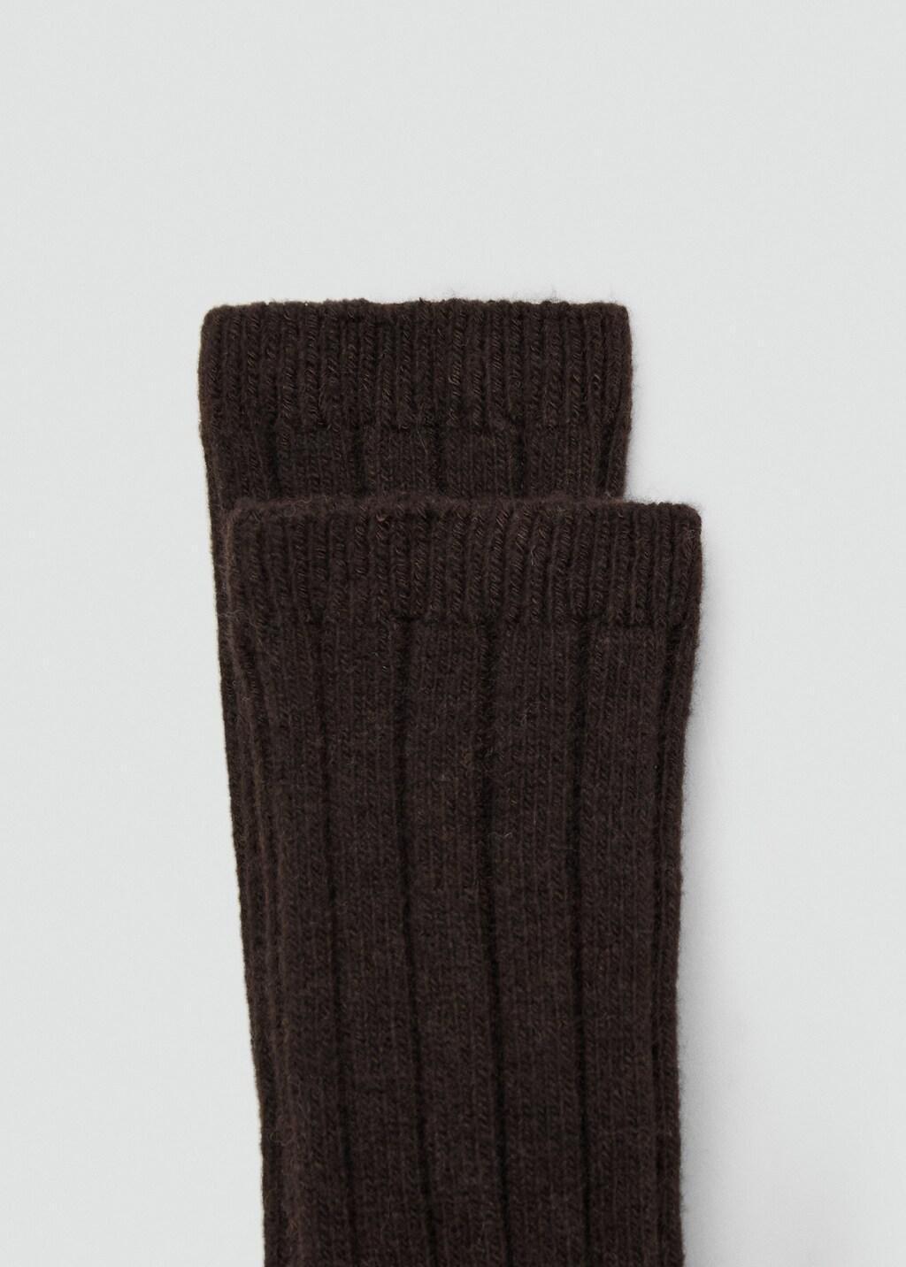 Brown Ribbed Wool Blend Socks, Dark Brown, large image number 3
